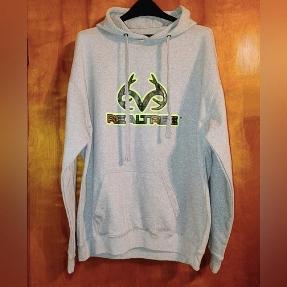 Realtree Other - NWOT Realtree Mens Hoodie Kangaroo Pouch Camo Antlers Neon Green Trim Gray Sz.XL